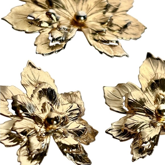 Vintage Sarah Coventry Brooch Earring Set Goldtone Leaf Glamorous Eclectic - Picture 2 of 8